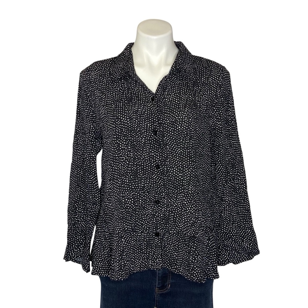 HABITAT Polka Dot Blouse Ruffled Layered Button Down Long Sleeves Black White M